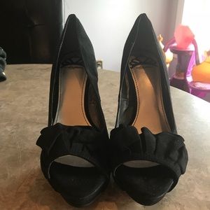 Fergalicious Black Suede Ruffle Heels